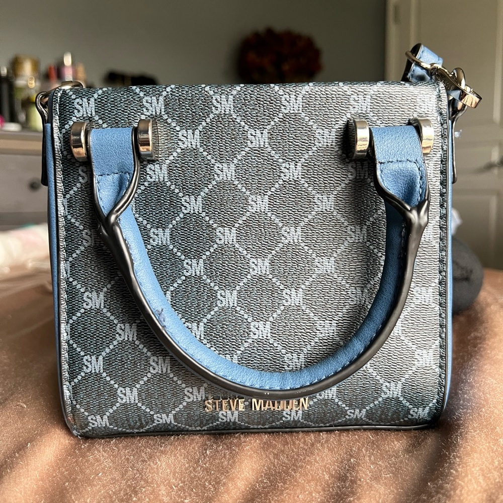 Steve Madden BKIA Mini Navy Blue Shopper Crossbody Purse Tote Handbag